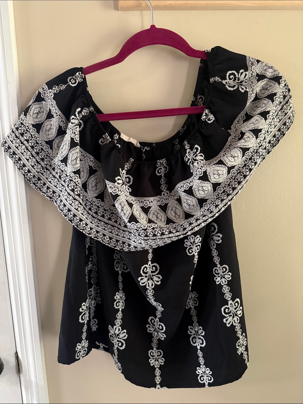 Off-Shoulder Black & White Blouse